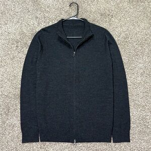 New Patrick Assaraf Full Zip Sweater Dark Gray Sz M Merino Wool Blend Pullover
